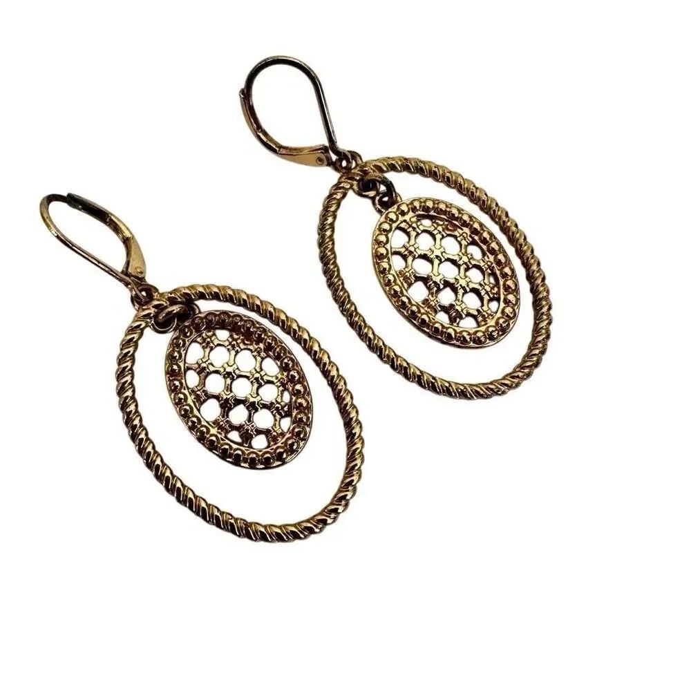 Gold tone oval earrings